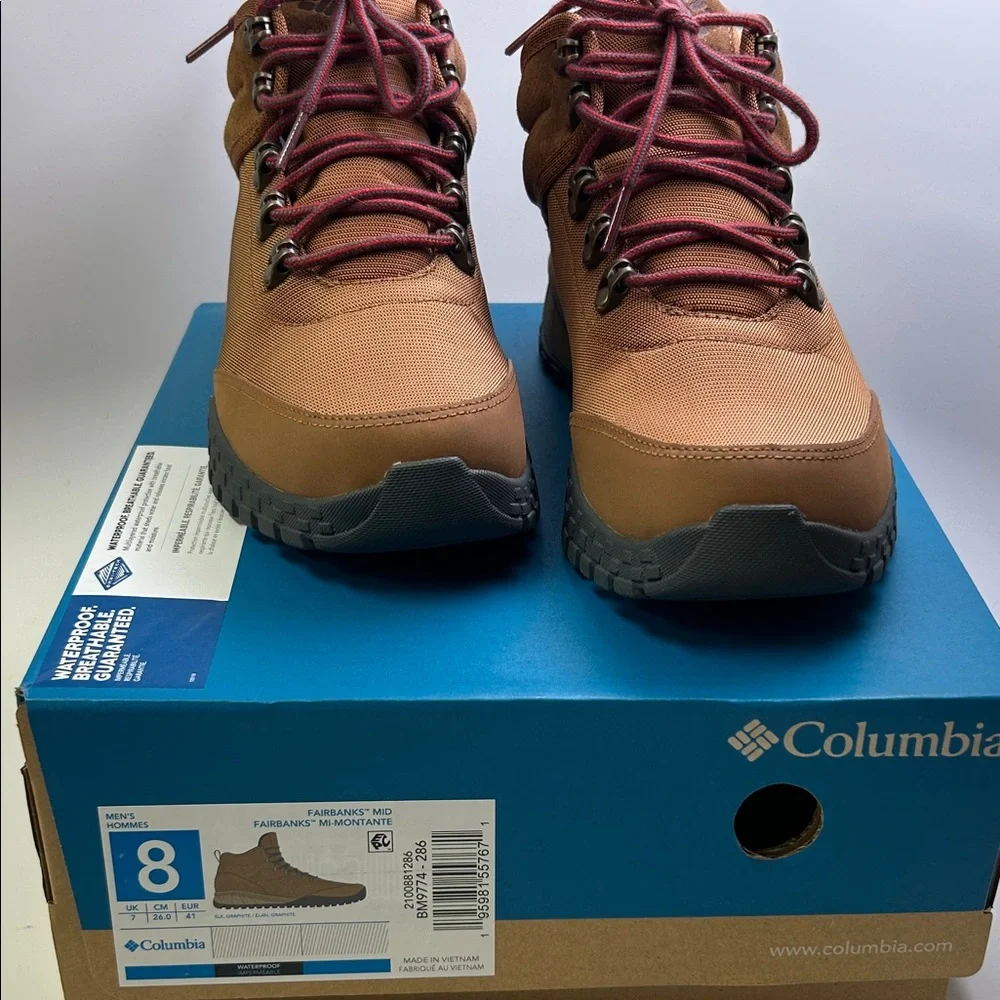 Columbia Fairbanks Mid men’s Brown Hiking Boots with‎ Red Laces